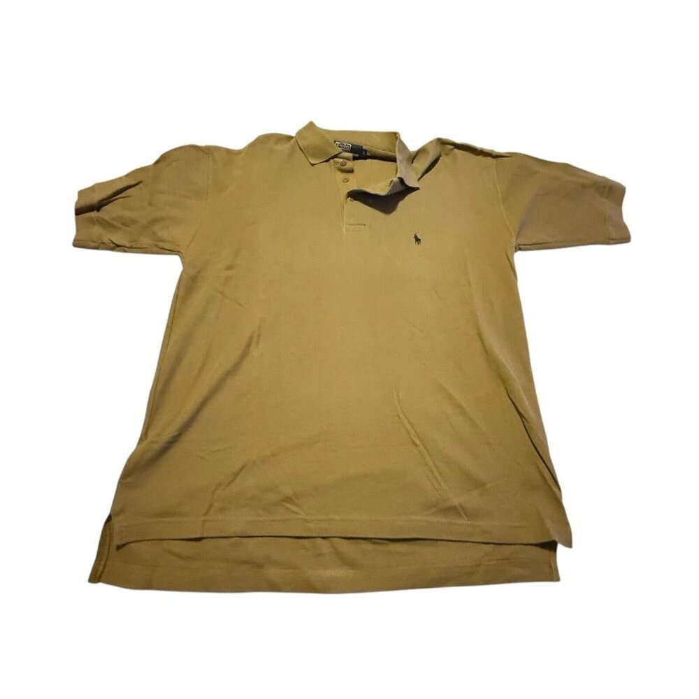 Ralph Lauren Polo Shirt Mens L‎ Custom Fit Brown Pique Blue Pony Casual Cotton